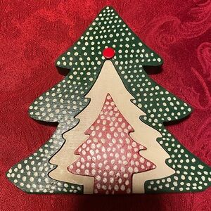 Vintage Holiday Decor Wood Tree Puzzle